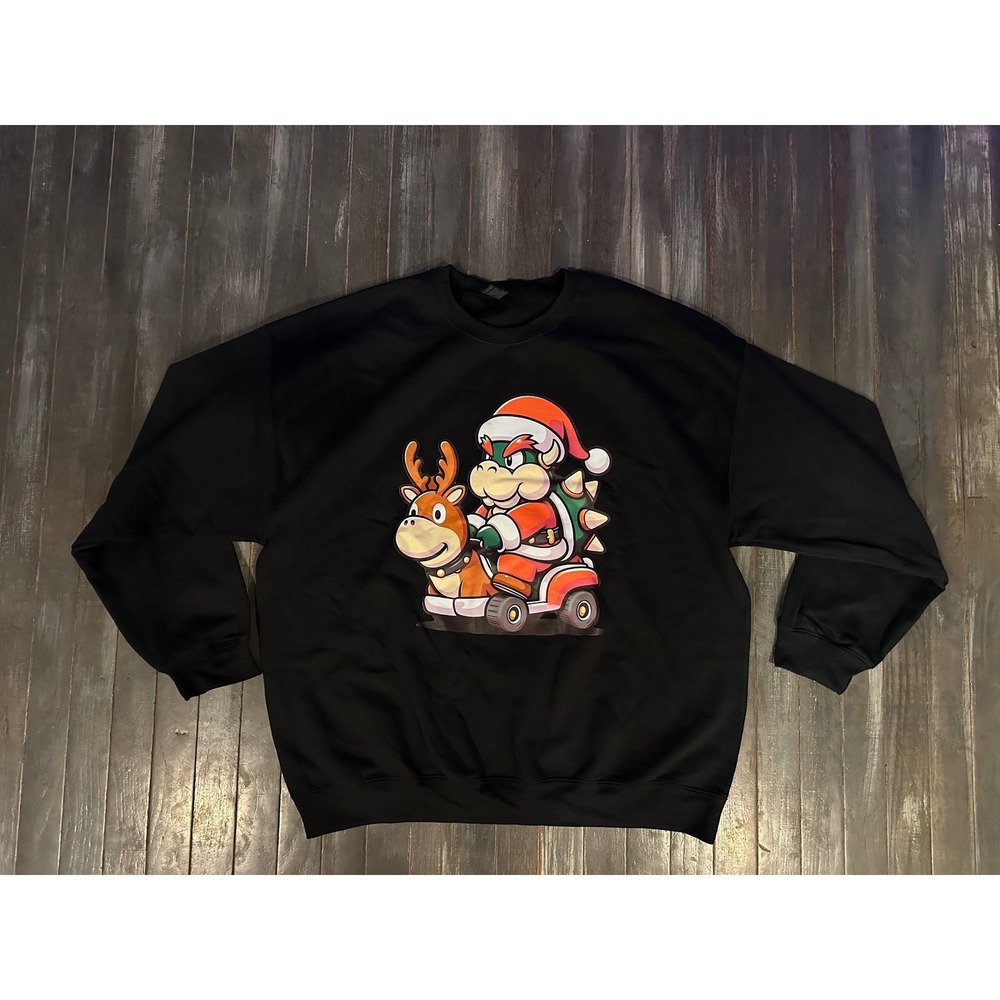 Bowser Jr Santa Reindeer Kart Christmas Sweatshirt Black Crewneck